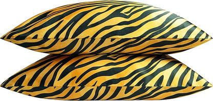 NTBAY 2 Pack Satin Standard Pillowcases for Hair and Skin, Luxurious and Silky Zebra Printed Pillow Cases with Envelope Closure, 20x26 Inches, Yellow and Black