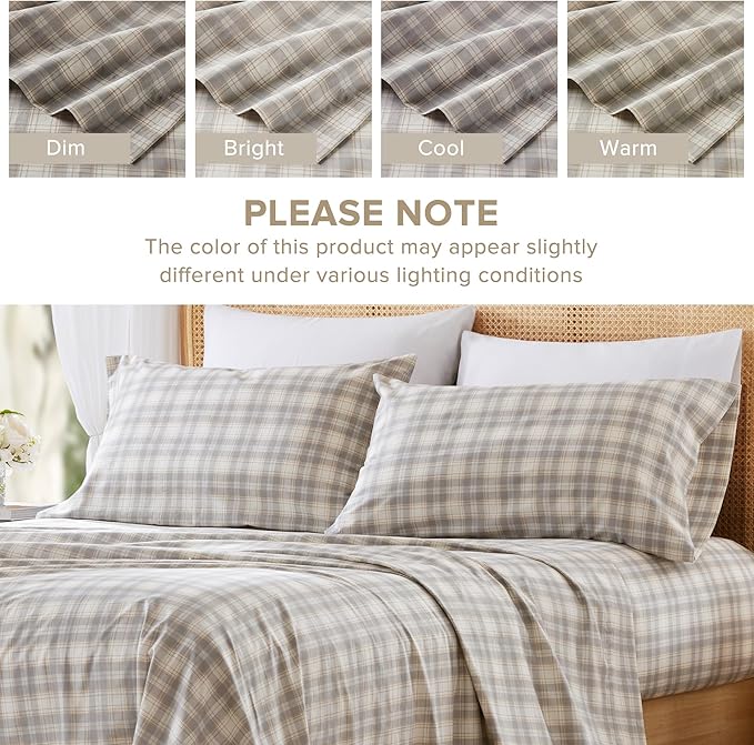 Comfort Spaces 100% Cotton Sheets Full, Breathable, Naturally Cool Cotton Sheets, Soft Cotton Bed Sheets with 14" Elastic Pocket Fits up to 16" Mattress, All Seasons Sheet Set, Wesley Taupe 4 Piece