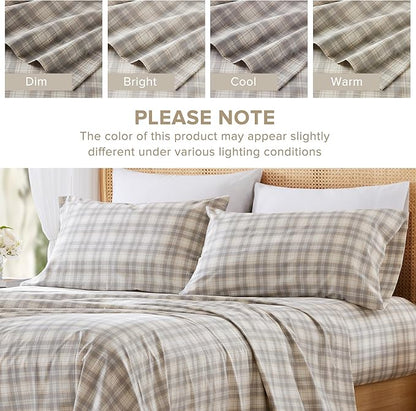 Comfort Spaces 100% Cotton Sheets Queen, Breathable, Naturally Cool Cotton Sheets, Soft Cotton Bed Sheets with 14" Elastic Pocket Fits up to 16" Mattress, All Seasons Sheet Set, Wesley Taupe 4 Piece