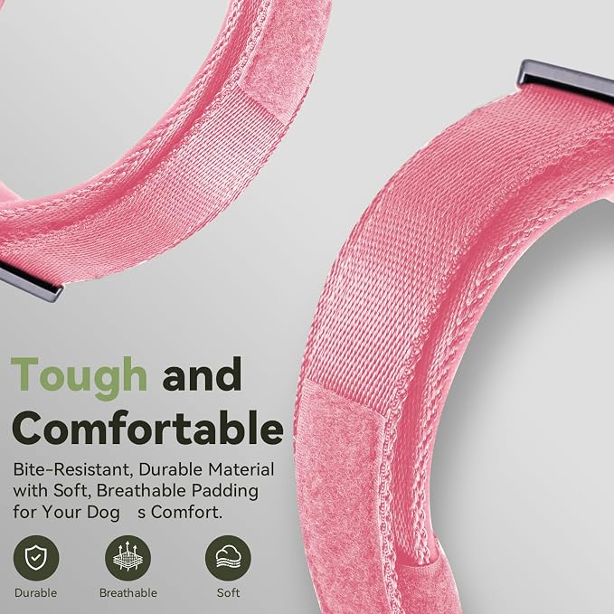 2026 Upgrade Waterproof Tactical AirTag Dog Collar, Built in AirTag Holder | Comfortable Control Handle, Quick Release Metal Buckle, Durable 1000D Nylon, For Medium to Large Dogs, Pink,XL
