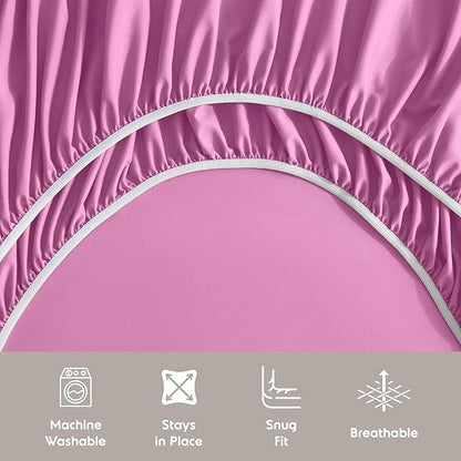 Nestl Split King Sheet Set - 1800 Ultra-Soft Microfiber Bed Sheets - Double Brushed - Deep Pockets - Easy Fit - 5 Piece Set - Bed Sheets & Pillowcases (Split King Size, Light Pink)