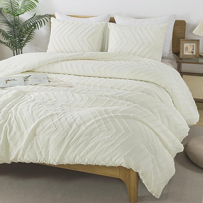 Andency Ivory Twin/Twin XL Comforter Set, Boho Soft Warm Cute Comforter Twin Bed Comforter for Girls Boys Kids, 2 Pieces Aesthetic Chevron Bohemian Bedding Set