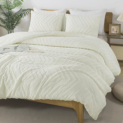 Andency Ivory Twin/Twin XL Comforter Set, Boho Soft Warm Cute Comforter Twin Bed Comforter for Girls Boys Kids, 2 Pieces Aesthetic Chevron Bohemian Bedding Set