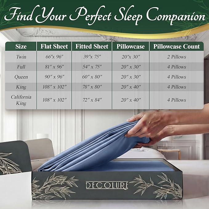 DECOLURE 100% Viscose Derived from Bamboo Sheets Twin Size - Luxury 4 Pc Naturally Cooling Sheets, Ultra Soft Bed Set - Deep 17" Pockets, Durable Double Stitching, Oeko Tex Standard (Light Blue)