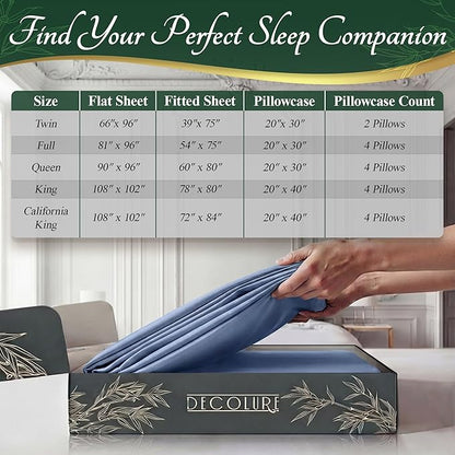 DECOLURE 100% Viscose Derived from Bamboo Sheets Queen Size - Luxury 6 Pc Naturally Cooling Sheets, Ultra Soft Bed Set - Deep 17" Pockets, Durable Double Stitching, Oeko Tex Standard (Light Blue)