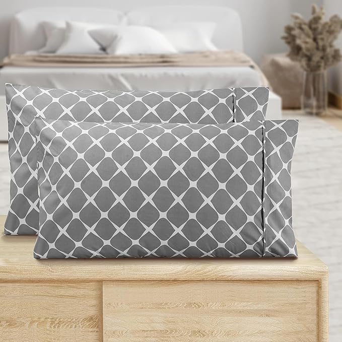 Elegant Comfort Luxury Ultra-Soft 2-Piece Pillowcase Set - 1500 Premium Hotel Quality Microfiber Double Brushed - Wrinkle Resistant, Standard/Queen, Bloomingdale Pattern Gray