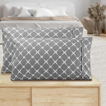 Elegant Comfort Luxury Ultra-Soft 2-Piece Pillowcase Set - 1500 Premium Hotel Quality Microfiber Double Brushed - Wrinkle Resistant, Standard/Queen, Bloomingdale Pattern Gray