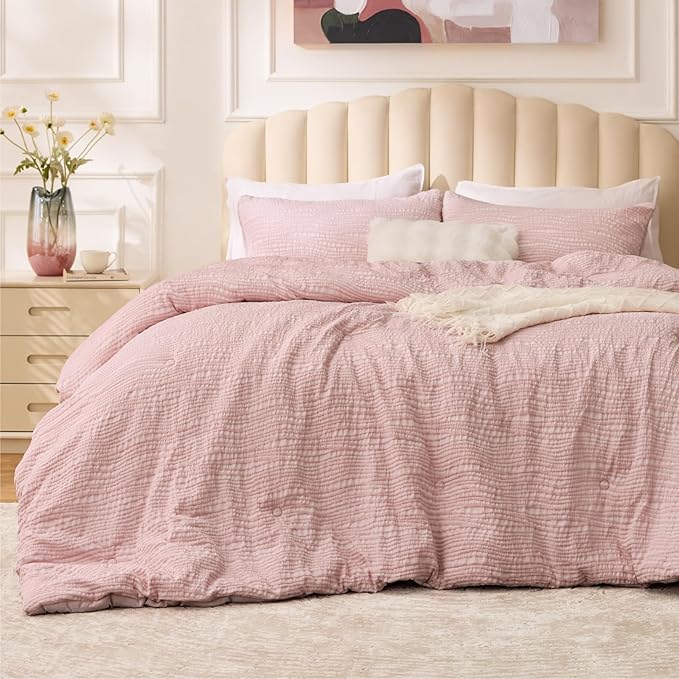 BEDELITE Blush Pink Twin Comforter Set - 2 Peices Boho Tufted Jacquard Bedding Comforter Sets, Lightweight Soft & Warm Twin Bedding Sets with 1 Pillowcase for All Season