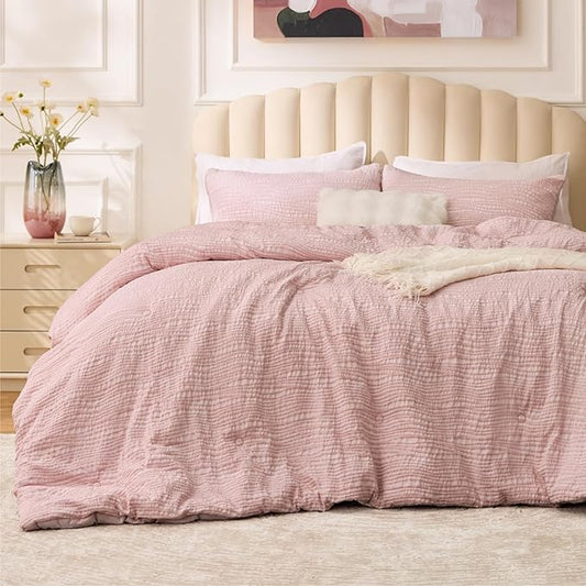 BEDELITE Blush Pink Twin Comforter Set - 2 Peices Boho Tufted Jacquard Bedding Comforter Sets, Lightweight Soft & Warm Twin Bedding Sets with 1 Pillowcase for All Season
