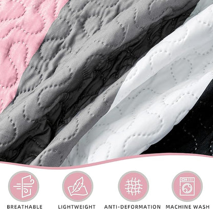 3 Piece Pink Grey Quilt Set California King Size Pink Gray White Geometric Reversible Bedding Set Microfiber Lightweight Bedspread Coverlet with 2 Shams Bed Cover for All Season, 118''x106''