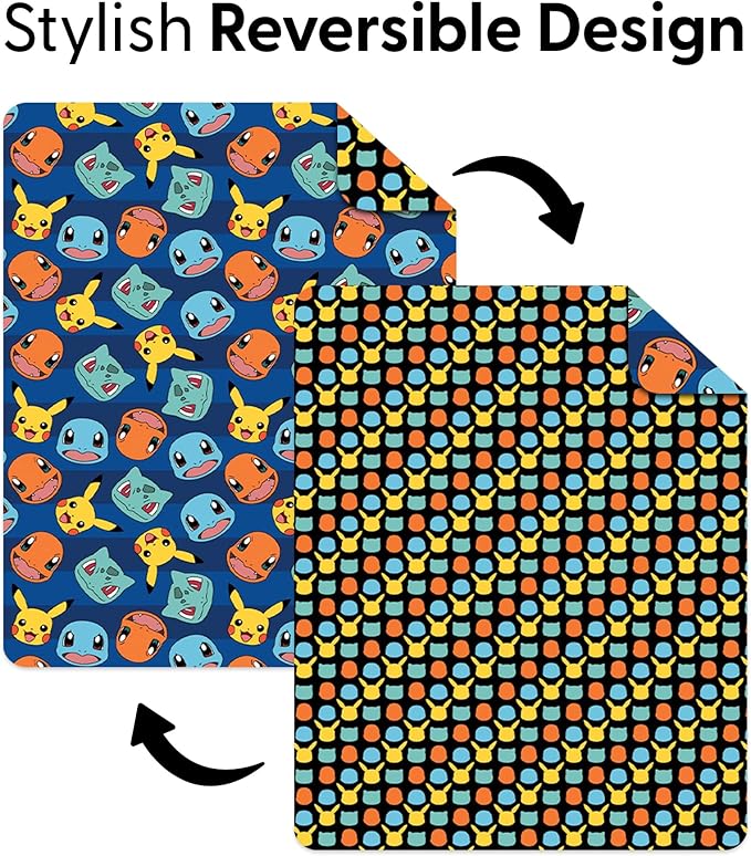 Northwest Pokémon Striped Favorites Quilted Throw Blanket – Oversized Blanket Featuring Pikachu, Charmander, Bulbasaur & Squirtle, Soft and Comfy for Bed, Couch, 60 x 80 Inches