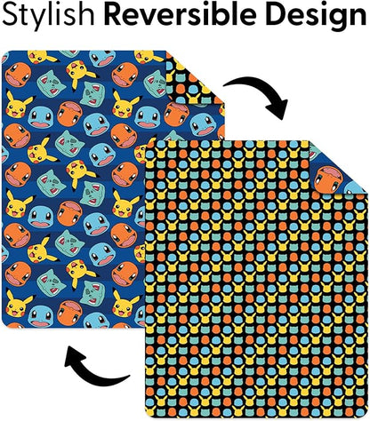 Northwest Pokémon Striped Favorites Quilted Throw Blanket – Oversized Blanket Featuring Pikachu, Charmander, Bulbasaur & Squirtle, Soft and Comfy for Bed, Couch, 60 x 80 Inches