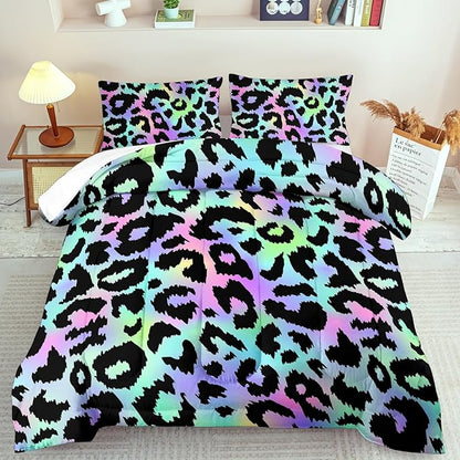 Rainbow Leopard Print Comforter Set Full Girls Colorful Cheetah Comforter Full Animal Leopard Print Bedding Set Women Purple Cheetah Bedding Quilt Bedroom Decor