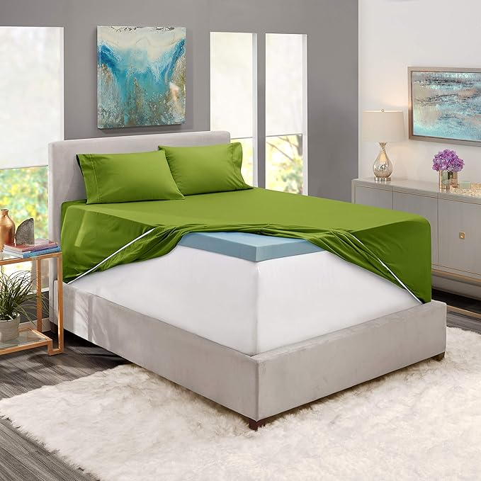 Nestl Twin XL Size Sheet Set, 4 Piece Extra Deep Pocket (18-24 inches), Microfiber, Hotel Luxury, Soft, Breathable, Wrinkle-Free, Easy to Care, Calla Green