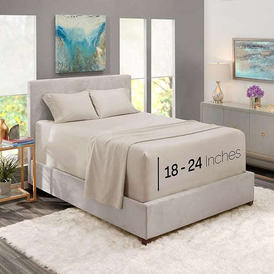 Nestl Queen Size Sheet Set, 4 Piece Extra Deep Pocket (18-24 inches), Microfiber, Cooling, Hotel Luxury, Soft, Breathable, Wrinkle-Free, Easy to Care, Linen