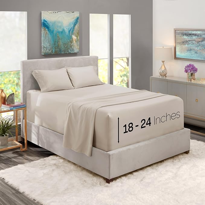Nestl Full Size Sheet Set, 4 Piece Extra Deep Pocket (18-24 inches), Microfiber, Hotel Luxury, Soft, Breathable, Wrinkle-Free, Easy to Care, Linen