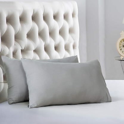 Evolive Ultra Soft Brushed Microfiber King Size 20"x40" Pillowcases Pair with Envelope Clousure Set of 2 (20"x40" King, Silver Grey)