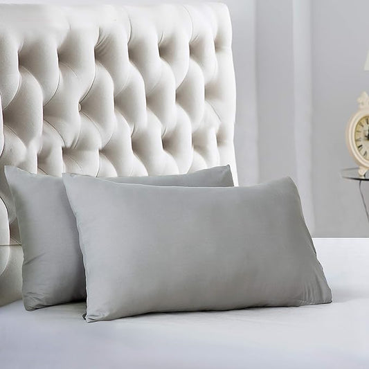 Evolive Ultra Soft Brushed Microfiber King Size 20"x40" Pillowcases Pair with Envelope Clousure Set of 2 (20"x40" King, Silver Grey)