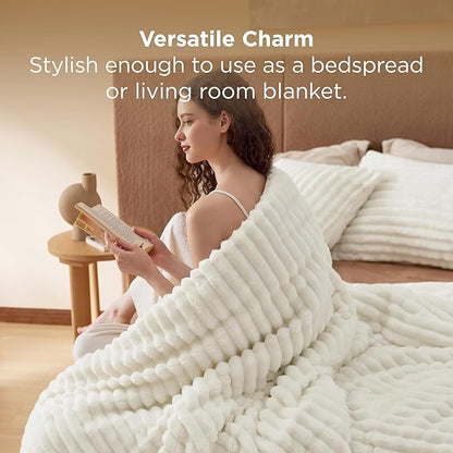 Bedsure Full Size Comforter Sets - GentleSoft™ 3 Pieces Double-Side Fleece Fluffy White Comforter Set, Cozy Striped Room Decor Aesthetic, Luxury Full Size Bedding, 2 Pillowcases, 82x86 Inches