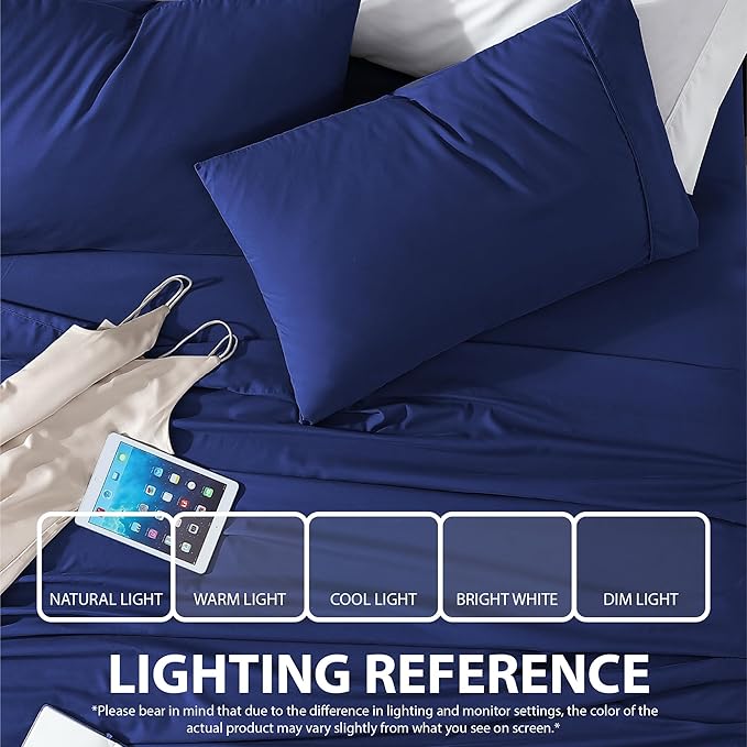 Cathay Home Essentials Ultra Soft Hypoallergenic Wrinkle Resistant Double Brushed Microfiber Bedding Sheet Set, Royal Blue, Queen