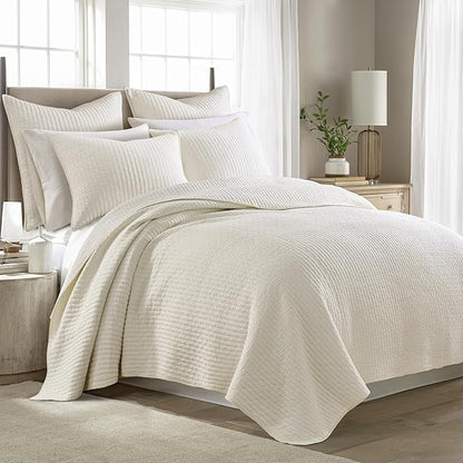Levtex Home - Cross Stitch Quilt Set - 100% Cotton - King Quilt (106x92in.) + 2 King Shams (36x20in.) - Cream