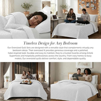 Southshore Fine Living, Inc. White Quilts Queen Size Set, Lightweight Summer Bedspread with 2 Quilted Pillow Shams, Cozy, Soft Circle-Stitch Design, Queen Size/Full Size, White
