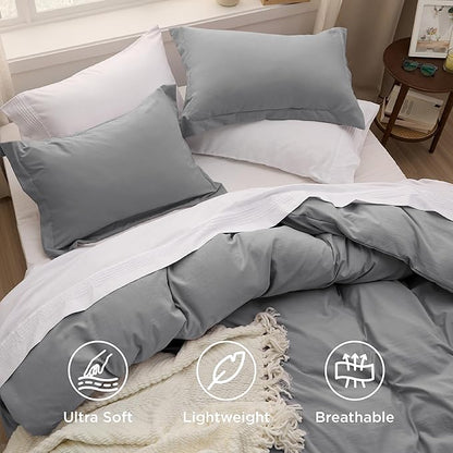 Bedsure Grey California King Duvet Cover - Prewashed Cotton-Like Polyester Extra Soft Bedding Set, Includes 1 Cal King Duvet Cover 104x98 Inches with Zipper Closure & 2 Pillow Shams, No Comforter