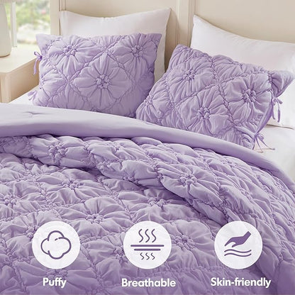 Intelligent Design Twin Comforter Set – Purple Lily Puffy Floral Shabby Chic Boho Bedding for Girls, Ultra-Soft, Lightweight & All-Season, Twin