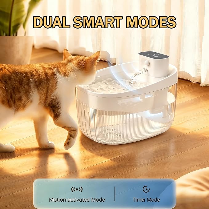74oz/2.2L Cordless Cat Water Fountain, 5000mAh Battery Operated | 3 Smart Modes, with Motion Sensor, Ultra-Quiet, Pet Drinking Dispenser with LED Light, Wireless Fountain for Cats, Dogs