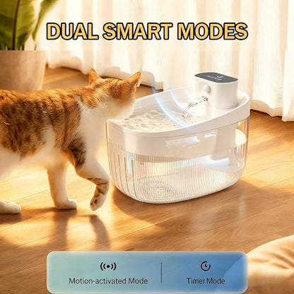 74oz/2.2L Cordless Cat Water Fountain, 5000mAh Battery Operated | 3 Smart Modes, with Motion Sensor, Ultra-Quiet, Pet Drinking Dispenser with LED Light, Wireless Fountain for Cats, Dogs