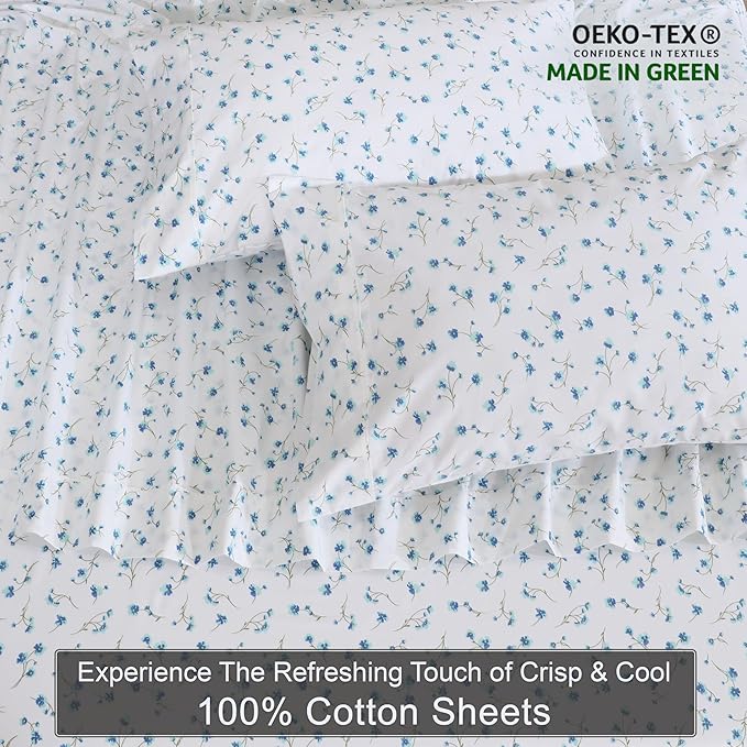 ZOYER 100% Cotton Sheets – Twin XL Size Percale Bedding, Cooling & Breathable, Durable with a Crisp, Soft & Comfortable Feel, 16" Deep Pocket, 3-Piece Set, La Laa Flower