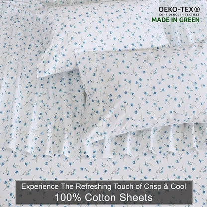 ZOYER 100% Cotton Sheets – Full Size Percale Bedding, Cooling & Breathable, Durable with a Crisp, Soft & Comfortable Feel, 16" Deep Pocket, 4-Piece Set, La Laa Flower