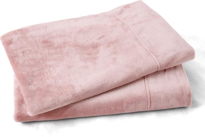 Velvet Queen Pillowcases Standard Size of 2 Pack, Ultra Soft Breathable Pillow Cases with Flap Closure for Bed, Luxury Fuzzy Warm Flannel Velvet Pillow Covers, No Insert (Queen 20x30, Light Mauve)