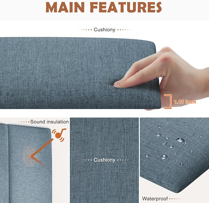 IFNOW Wall Mounted Headboard, Peel and Stick Panels, Dusty Blue, Queen | 3D Soundproof Acoustic Padding, Reusable and Removable Tufted fabric Bed Headboard for bedroom (9 Panels, 10" x 24")