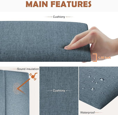 IFNOW Wall Mounted Headboard, Peel and Stick Panels, Dusty Blue, Queen | 3D Soundproof Acoustic Padding, Reusable and Removable Tufted fabric Bed Headboard for bedroom (9 Panels, 10" x 24")