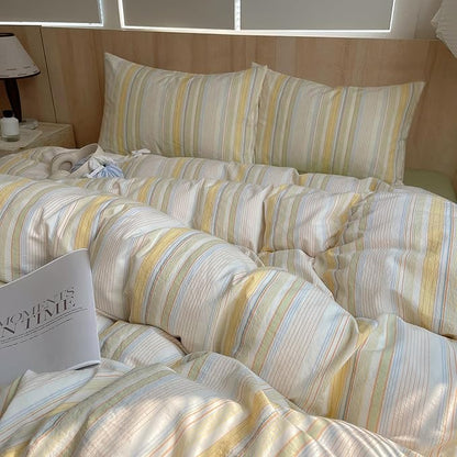 EAVD Retro Striped Duvet Cover Twin Soft Washed Cotton Bedding Set 3-Piece Colorful Pinstriped Bedding Set with 2 Pillowcases Modern Farmhouse Geometric Duvet Cover with Zipper Closure