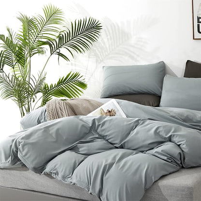 CLOTHKNOW Light Blue Queen Comforter Set Dusty Blue Bedding Comforter Sets Soft Women Grils Queen Comforter with 2 x Pillow Cases