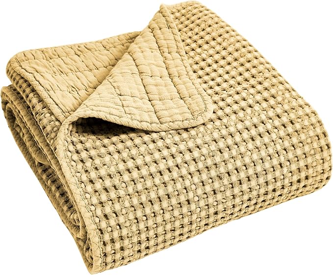 Levtex Home Mills Waffle King Bedspread Set (122x106in) with 2 Pillow Shams (36x20in) - Ochre - Cotton Waffle King Size Bedspread Set - Soft, Pre-Washed