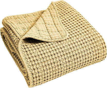 Levtex Home Mills Waffle Queen Bedspread Set (106x106in) with 2 Pillow Shams (26x20in) - Ochre - Cotton Waffle Queen Size Bedspread Set - Lightweight, Soft, Pre-Washed