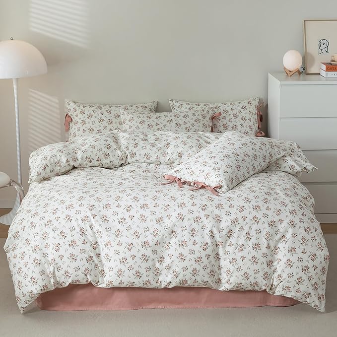 HighBuy Cute Floral Boho Comforter Set Twin XL 3 Piece Kids Comforter with 2 Bowknot Bow Tie Pillowcases Bohemian Breathable Bedding Comforters for Teen Girl Boy,Cozy Soft Comforter Set Quilt