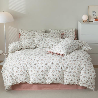 HighBuy Vintage Floral Comforter Set Full Size 3 Piece All Season with 2 Bowknot Bow Tie Pillowcases Boho Style Soft Comforters Cozy Bohemian Floral Bedding Sets for Women Girls,Cooling Comforter