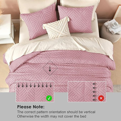 Litanika Grayish Pink Queen Comforter Set, 3 Pieces Tufted Boho Farmhouse Bedding Comforter Sets, Lightweight Fluffy Comforter Bed Set for All Season (90x90In Comforter and 2 Pillowcases)