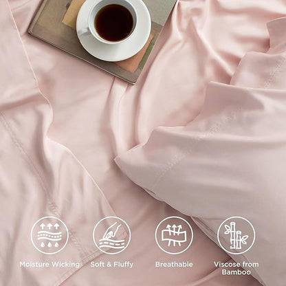 Bedsure Cooling Sheets Twin XL, Rayon Derived from Bamboo, PureWoven, Breathable & Soft Twin XL Sheet Sets, Deep Pocket Up to 16 Inches, Hotel Luxury Silky Dorm Bedding for Hot Sleepers, Pink
