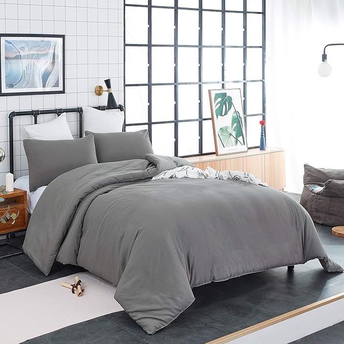 Houseri Grey Comforter Queen Size Solid Dark Gray Bedding Comforters Sets Men Women Modern Dark Grey Queen Comforter Set for Teen Girls Boys Soft Comfy Breathable Pure Grey Bed Quilts Blankets Durable