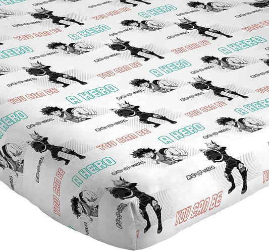 Jay Franco Kids Sheet Set with Fitted, Flat Sheets & Pillow Cover - Ultra-Soft Bedding with Pillowcase for Room Decor, White - My Hero Academia, 4 Piece Full