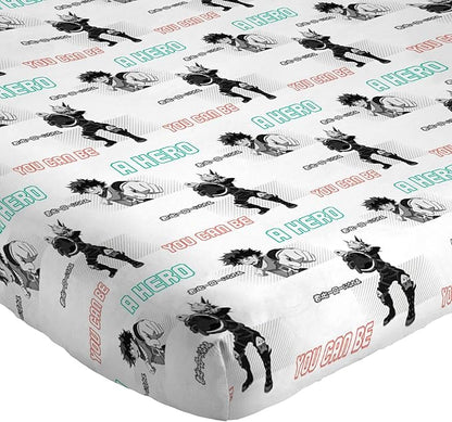 Jay Franco Kids Sheet Set with Fitted, Flat Sheets & Pillow Cover - Ultra-Soft Bedding with Pillowcase for Room Decor, White - My Hero Academia, 3 Piece Twin