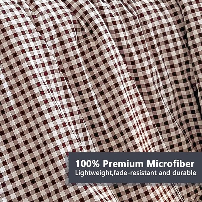 NSNLGSGC Queen Comforter Set, Mocha Gingham Bedding Comforter Sets, Dark Brown Grid Bed Comforter 3 Pieces (1 Comforter, 2 Pillowcases)