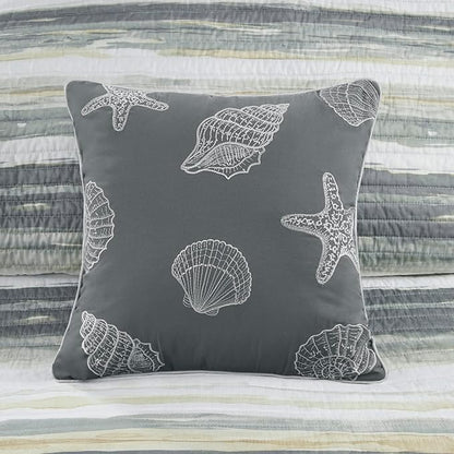 Madison Park Quilt Set Cottage Coastal Design, 6 Piece Set - All Season, Coverlet Bedspread Lightweight Bedding Layer, Shams, Toss Pillows, Full/Queen(90 in x 90 in), Yellow/Grey