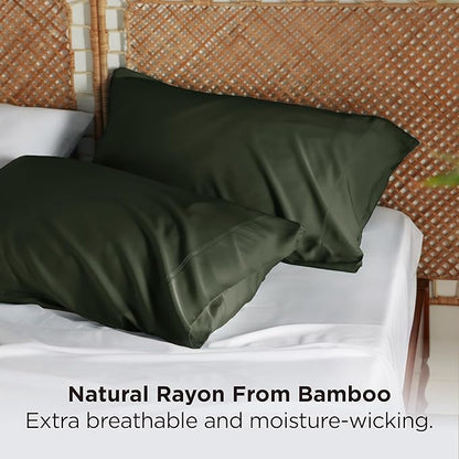 Bedsure Pillow Cases Standard Size, Cooling Pillow Cases, Rayon Derived from Bamboo Olive Green Pillowcases Standard Set of 2, PureWoven Silky Soft Pillow Covers with Envelope Closure, 20x26 Inches