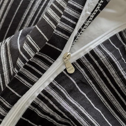 Striped Duvet Cover Queen Size Black Washed Cotton Queen Size Comforter Cover Grey Vertical Stripe Farmhouse Zipper Duvet Cover Set with Ties Soft Boho Bedding Set Minimalist Duvet Protector